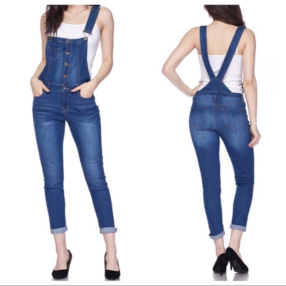 ✨LAST ONE✨BUTTON DOWN SKINNY DENIM OVERALLS - Picture 3 of 8